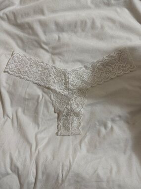 Sheer Floral Lace Thong in Soft White